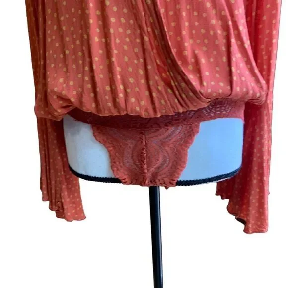 Free People Intimately Blousy Bodysuit Surplice Front Flouncy L/S Lace Trim - Picture 6 of 12